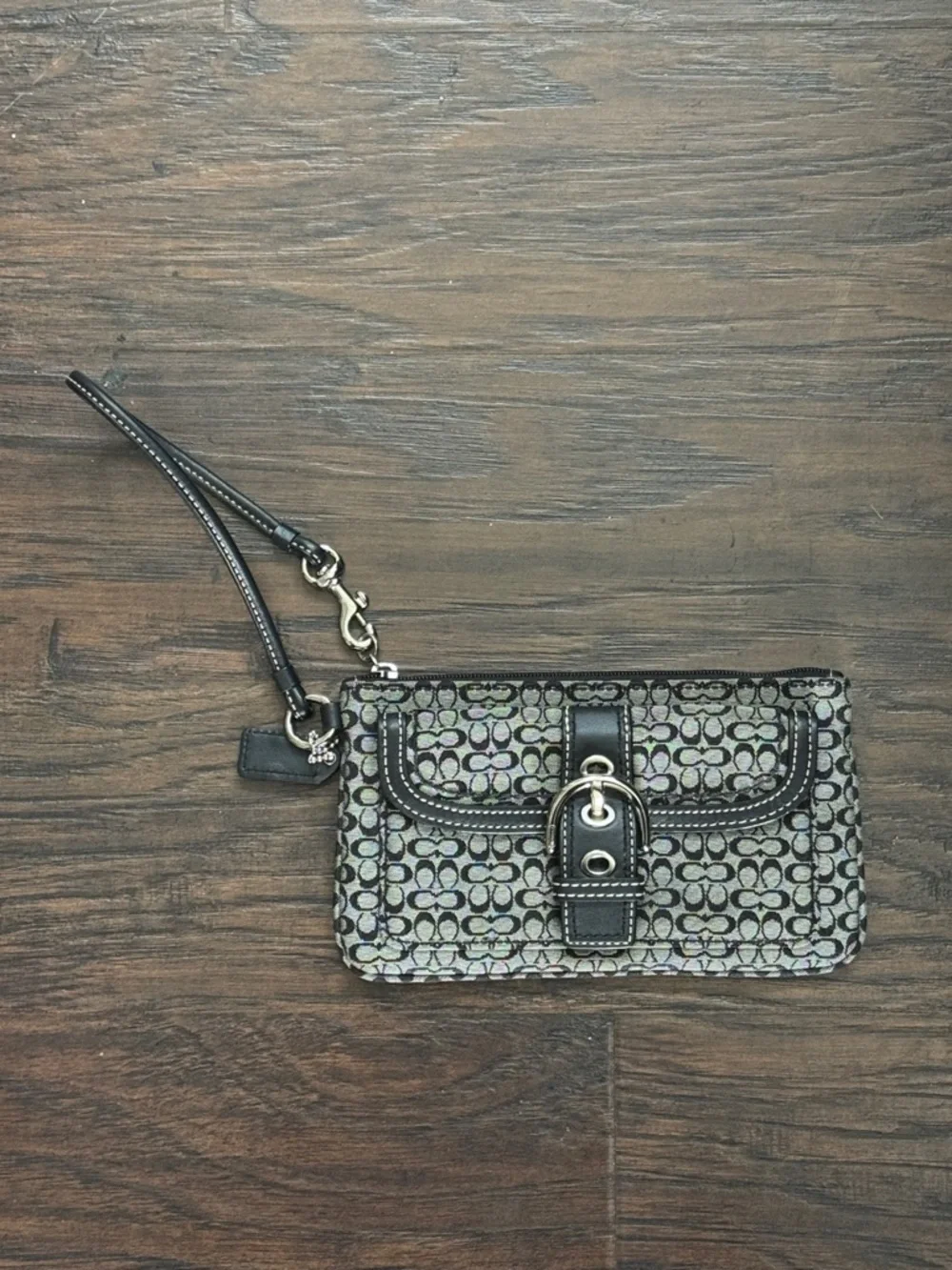 Coach SoHo Mini Signature Canvas Wristlet in Black and Gray, Excellent Condition